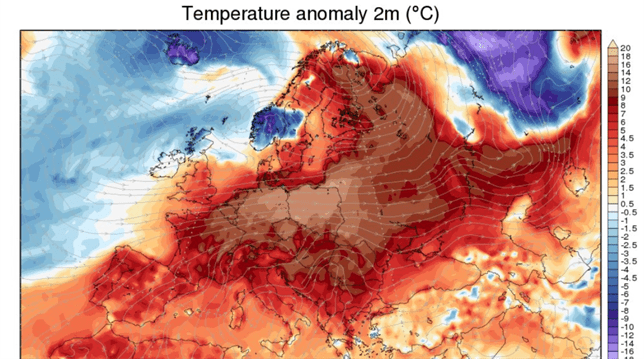 Anomalía de temperatura en Europa 2023