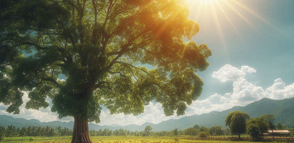 Sunshine with cows under a tree